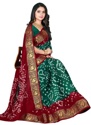 Green and Maroon Art Silk Patch Border Traditional Saree