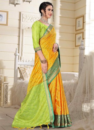 Green and Yellow Festival Traditional Designer Saree