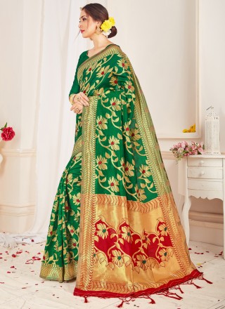 Green Art Banarasi Silk Traditional Designer Saree