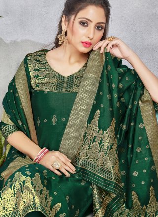 Green Art Banarasi Silk Woven Pant Style Suit