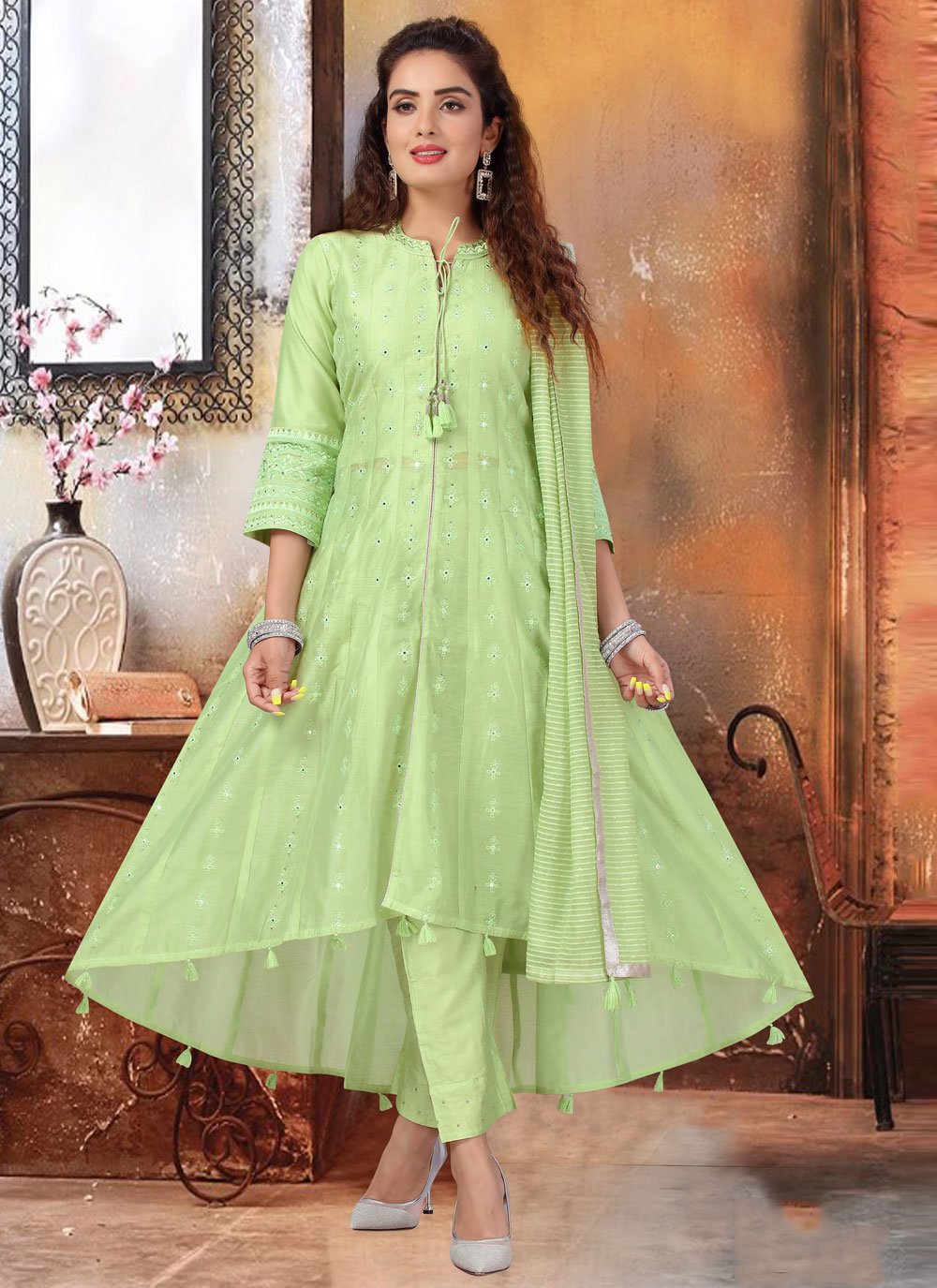 Green and Light Green Color Combination Party Wear Gown Kurti :: MY SHOPPY  LADIES WEAR