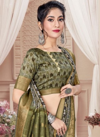 Green Art Silk Printed Saree
