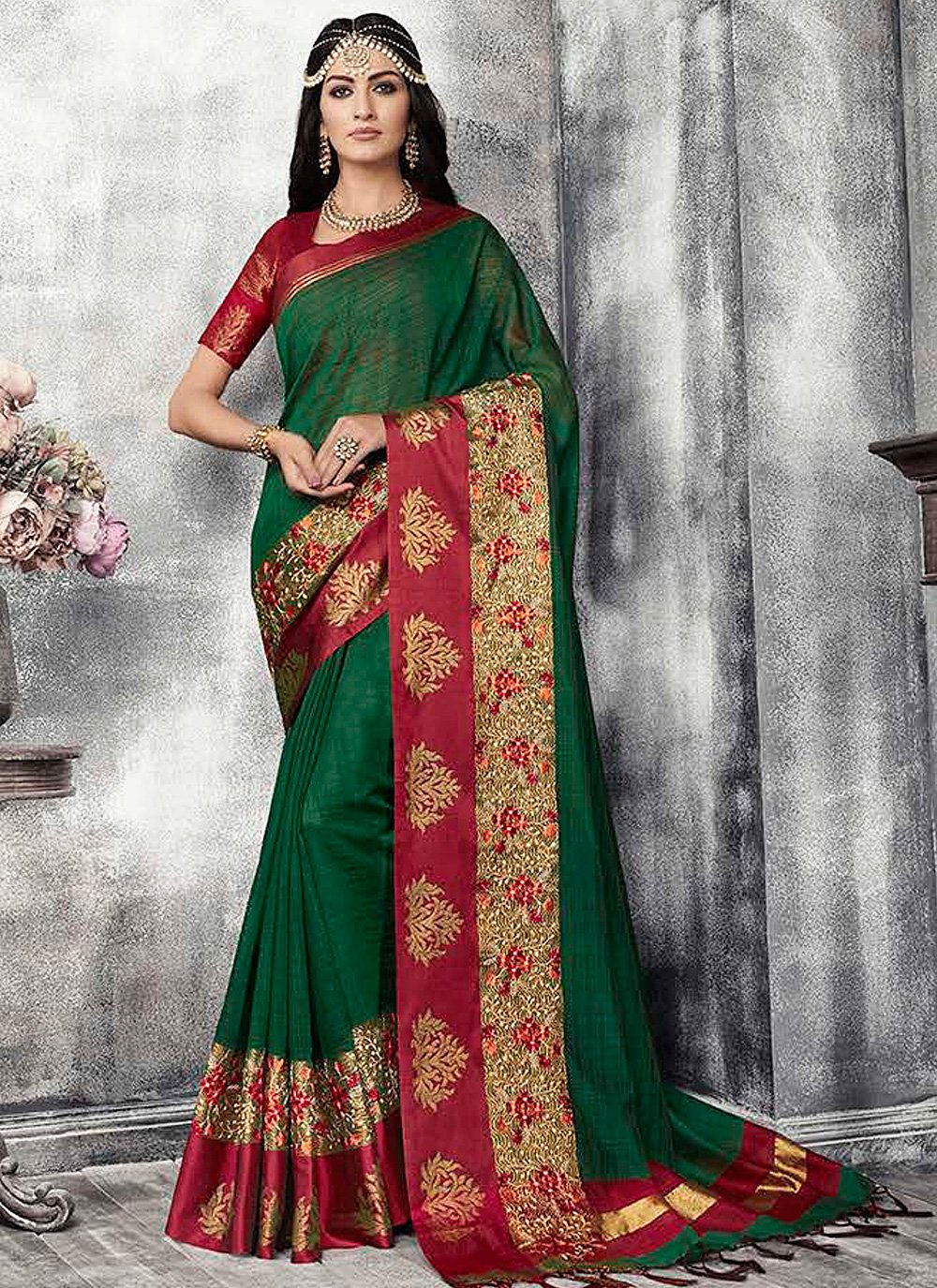 Green Banarasi Silk Traditional Designer Saree