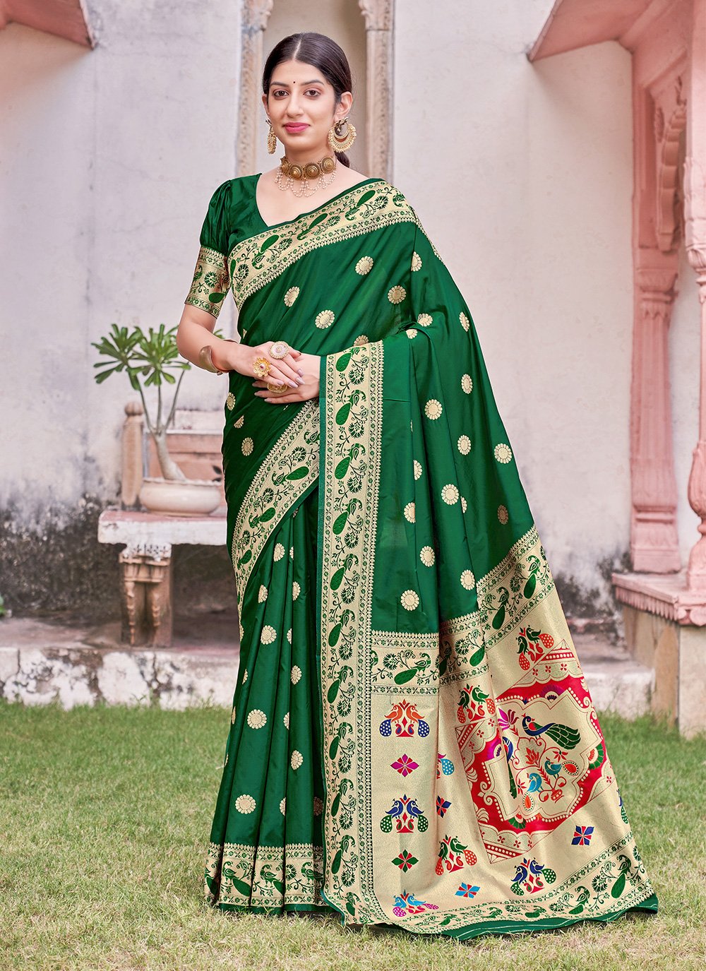 Green Ceremonial Traditional Designer Saree