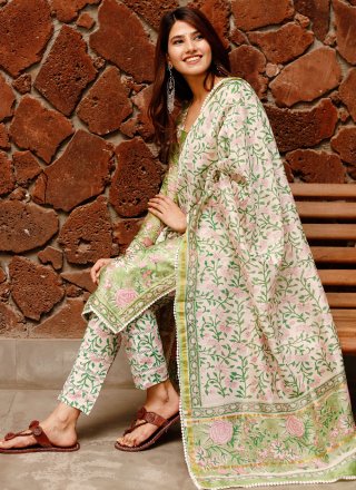 Green Chanderi Straight Salwar Suit