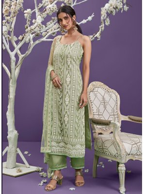 Green Color Designer Straight Suit