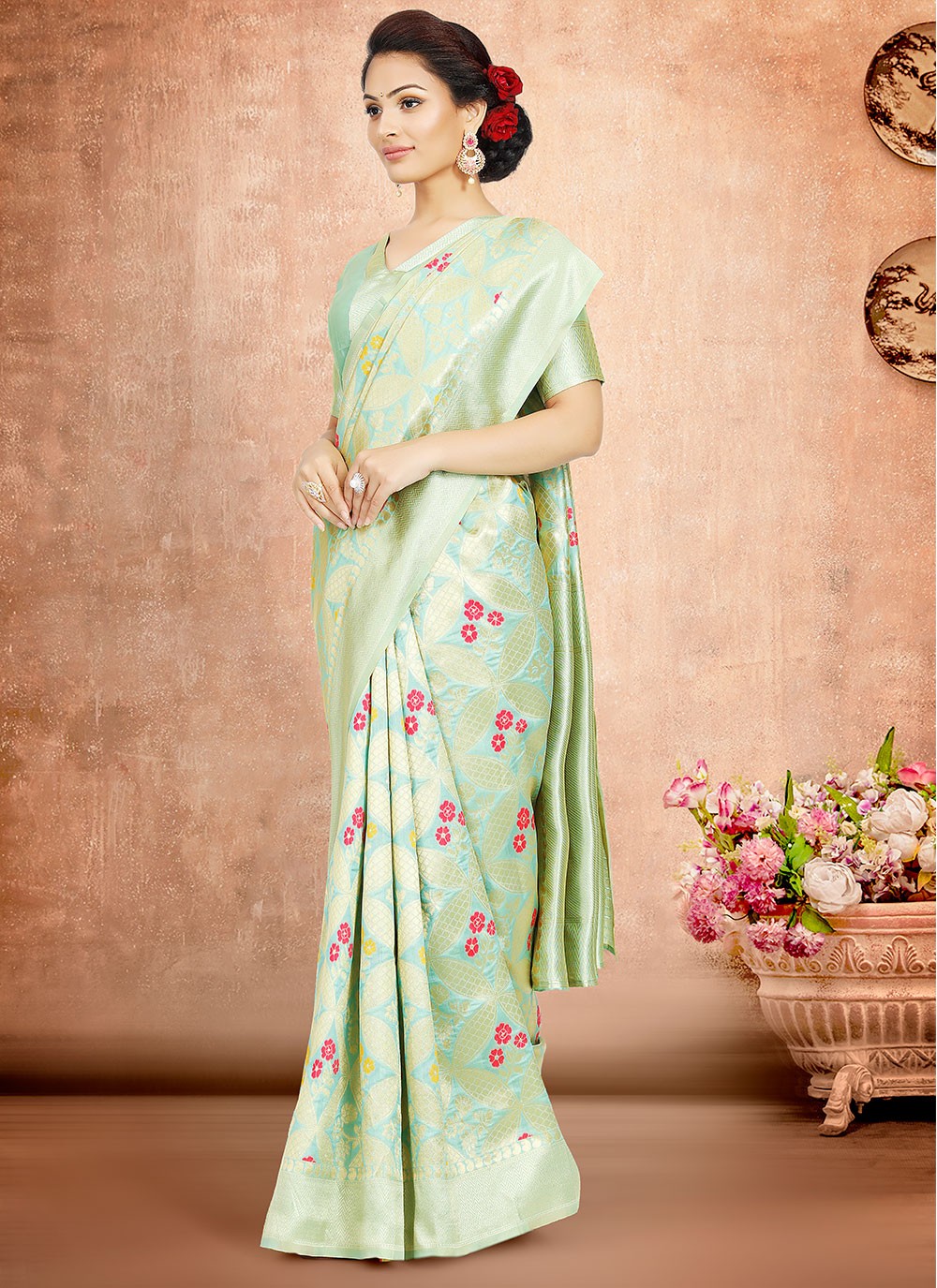 Green Color Designer Traditional Saree