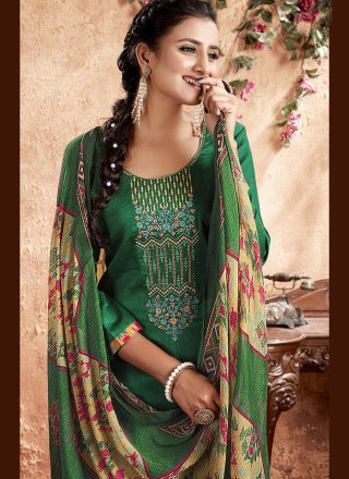 Green Cotton Designer Patiala Suit