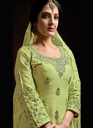 Green Cotton Festival Designer Patiala Suit
