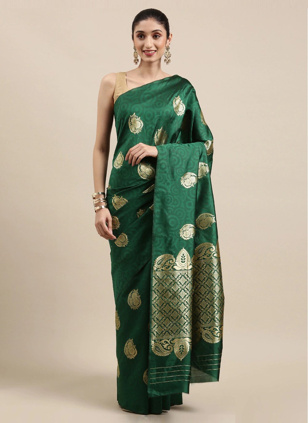 Green Cotton Silk Traditional Saree
