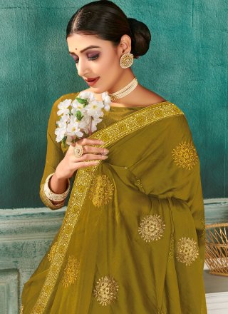 Green Embroidered Classic Designer Saree