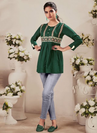 Green Embroidered Festival Party Wear Kurti