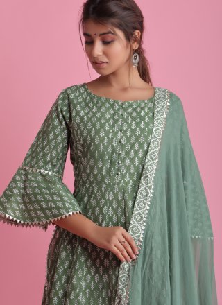 Green Fancy Fabric Readymade Suit