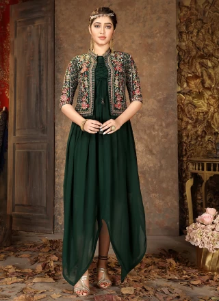 Green Faux Georgette Designer Gown