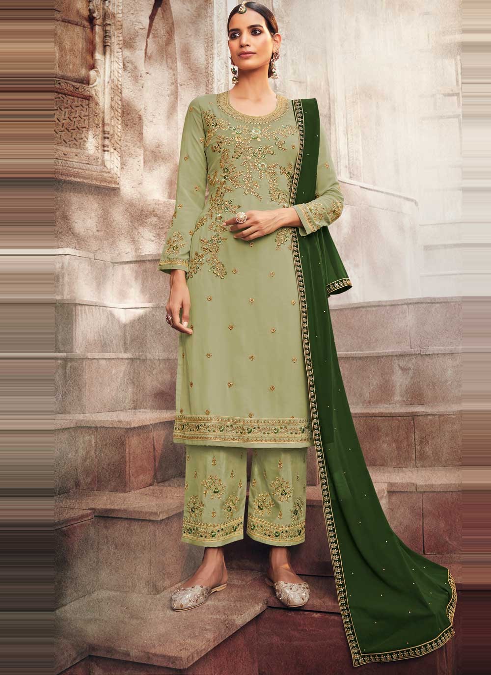 Green Faux Georgette Festival Designer Pakistani Salwar Suit