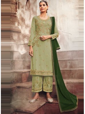 Green Faux Georgette Festival Designer Pakistani Salwar Suit