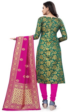 Green Festival Banarasi Silk Designer Salwar Kameez
