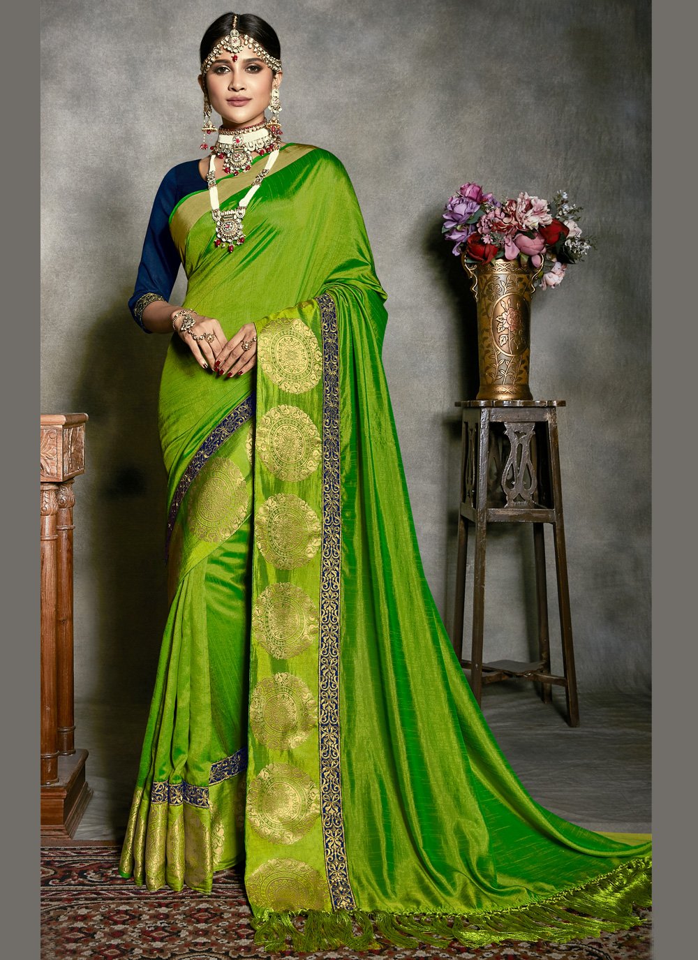 Green Festival Silk Designer Traditional Saree