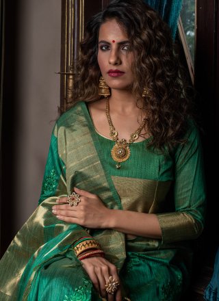 Green Handloom silk Fancy Classic Designer Saree