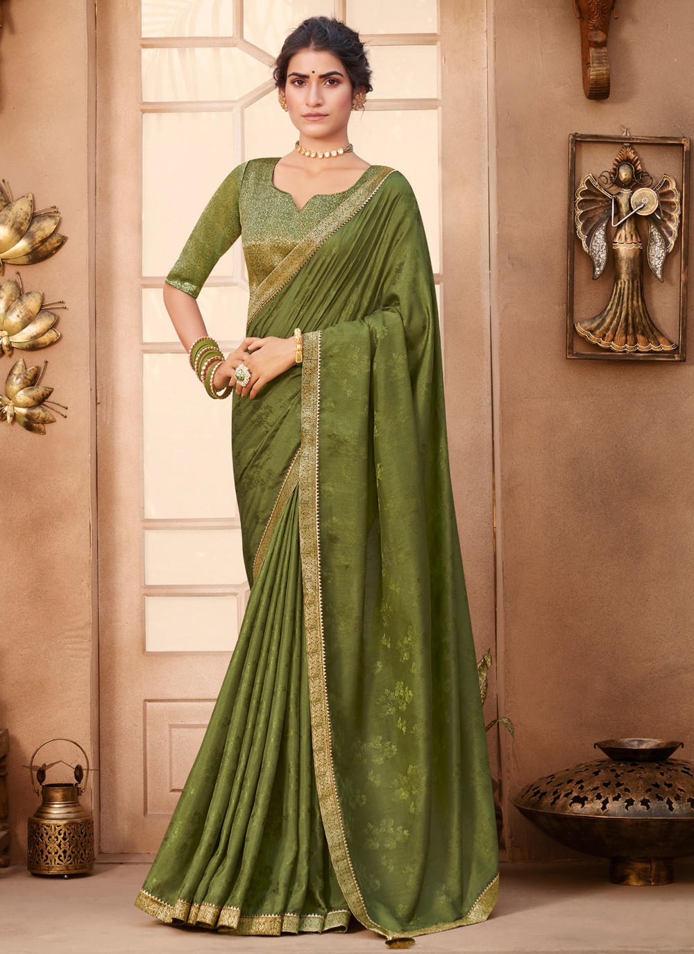 Green Lace Jacquard Trendy Saree