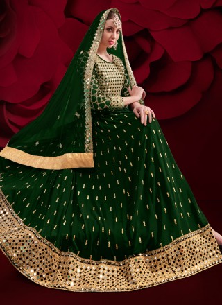 Green Mirror Floor Length Anarkali Suit