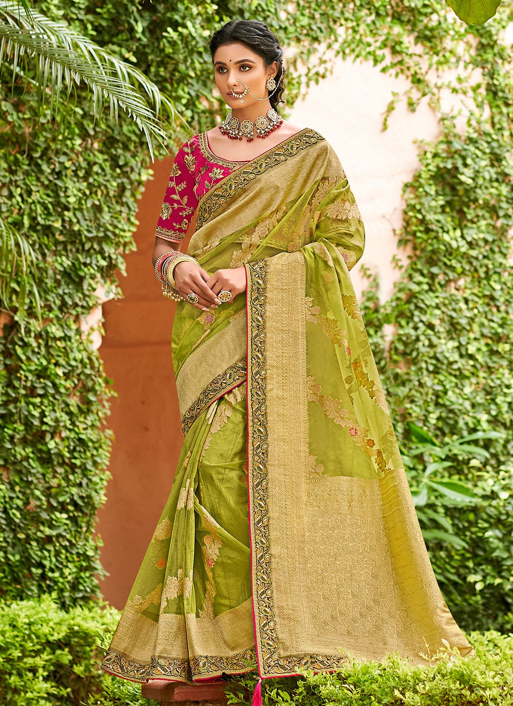 Green Organza Traditional Designer Saree