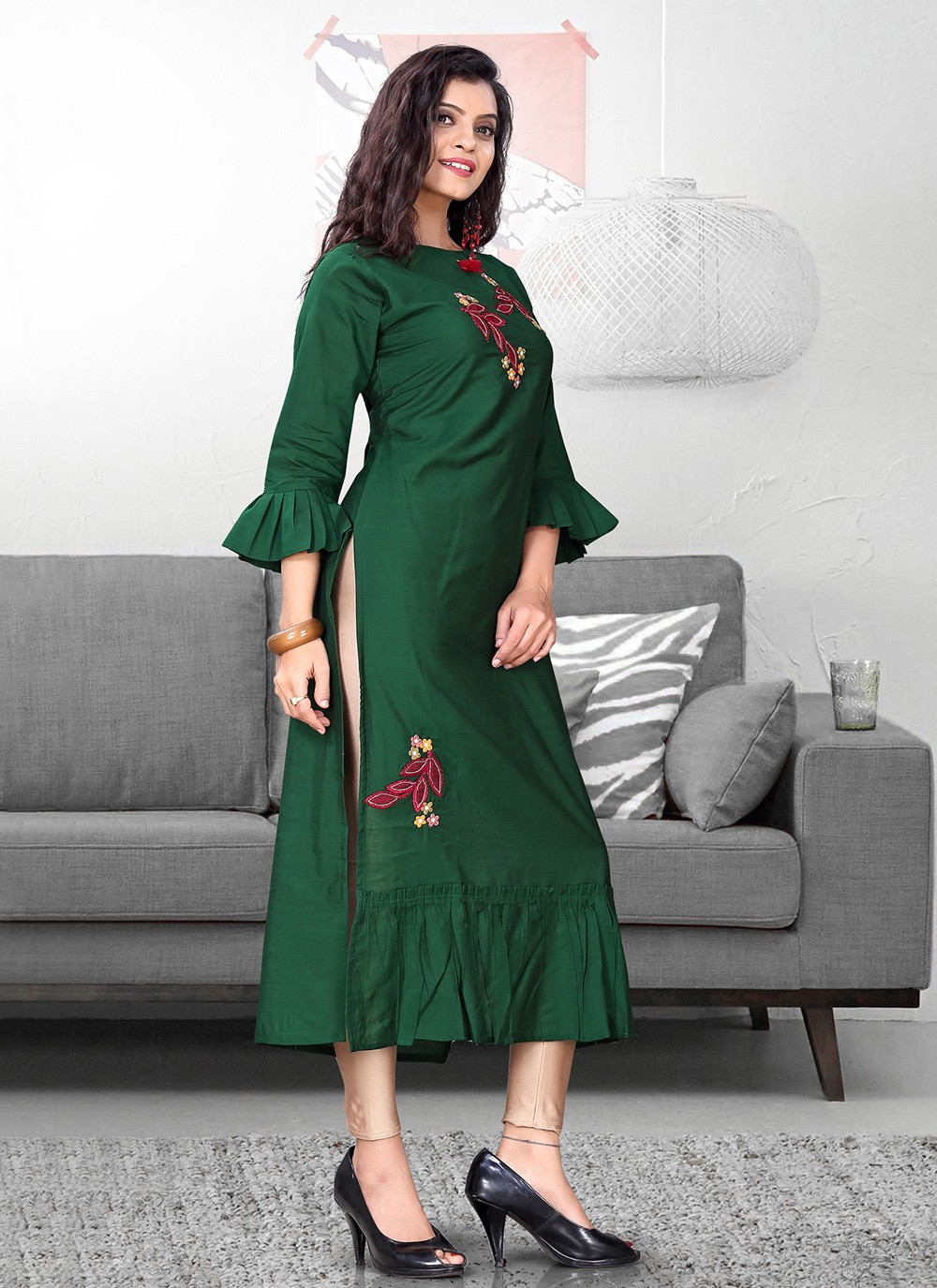 Green party sale wear kurti