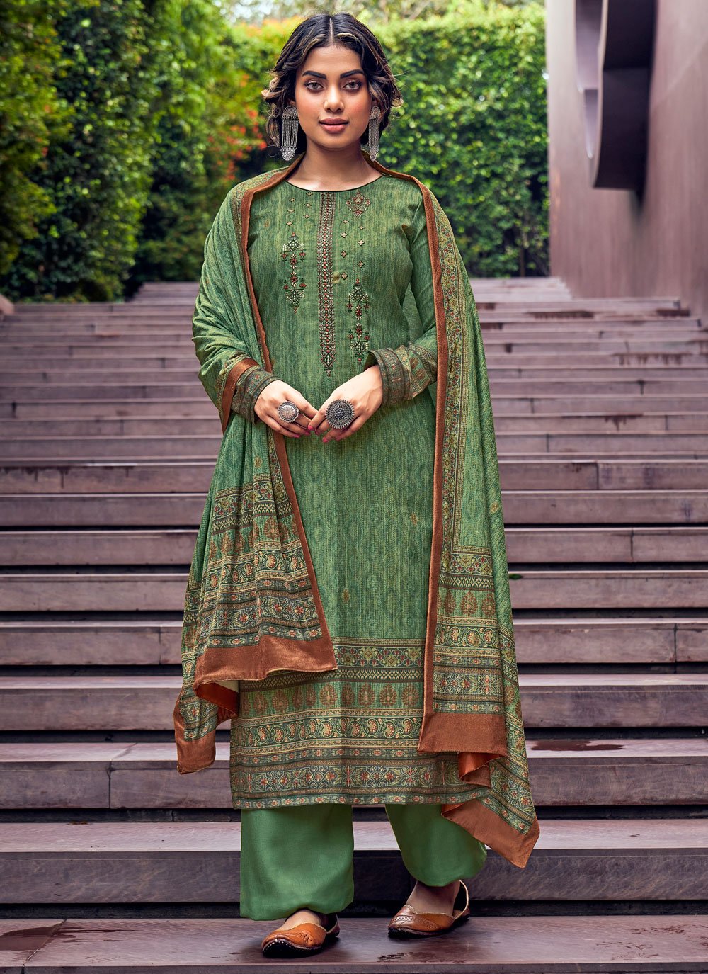 Green Pashmina Festival Designer Palazzo Suit