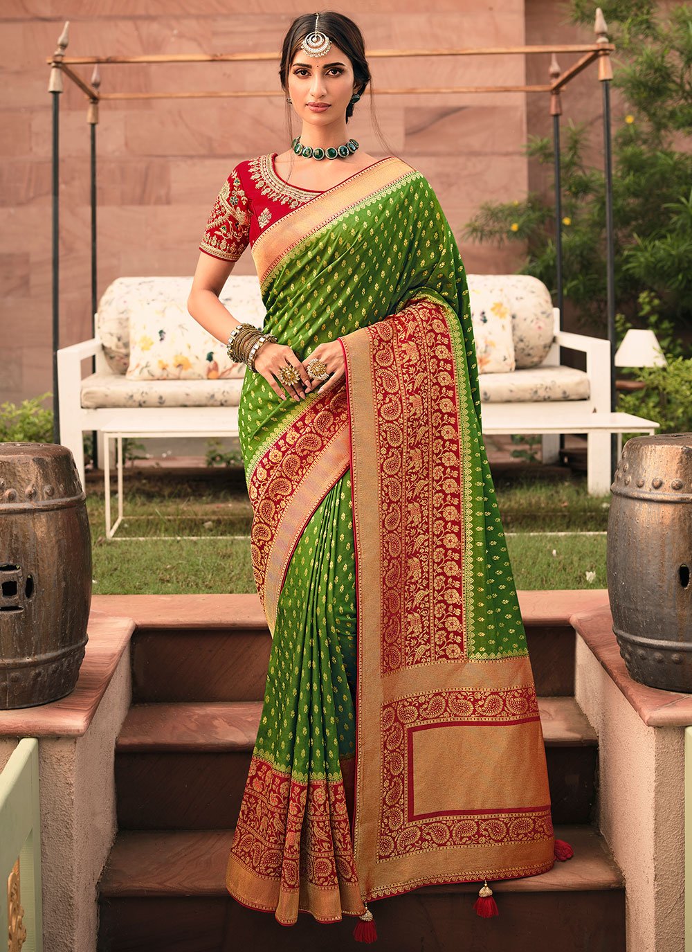 Green Patch Border Silk Classic Designer Saree
