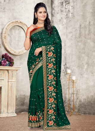 Green Patch Border Silk Designer Traditional Saree