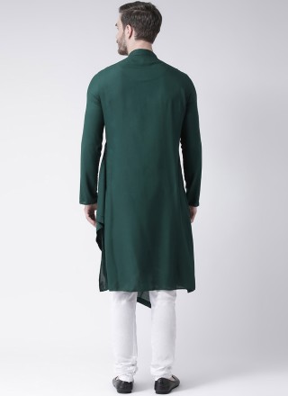 Green Plain Blended Cotton Indo Western