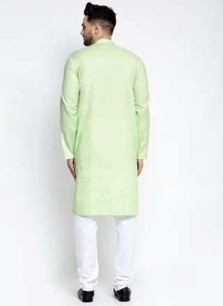 Green Plain Cotton Kurta Pyjama