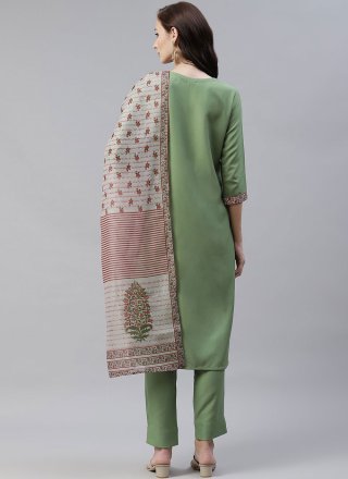 Green Poly Rayon Pant Style Suit