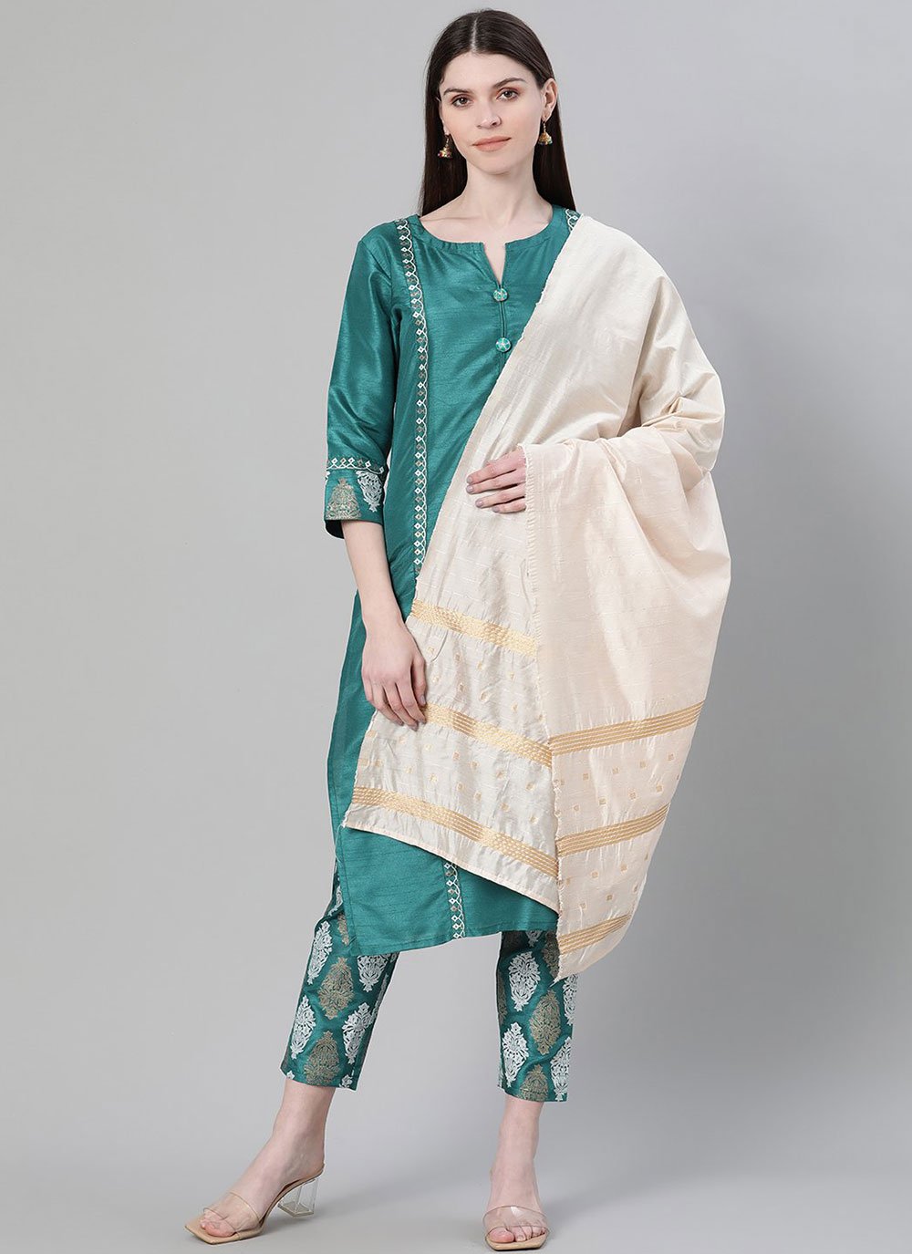 Green Poly Silk Festival Salwar Suit