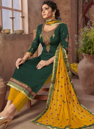Green Resham Ceremonial Pant Style Suit