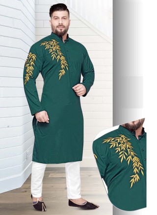 Green Resham Kurta Pyjama