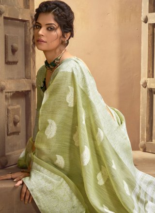 Green Resham Linen Classic Saree
