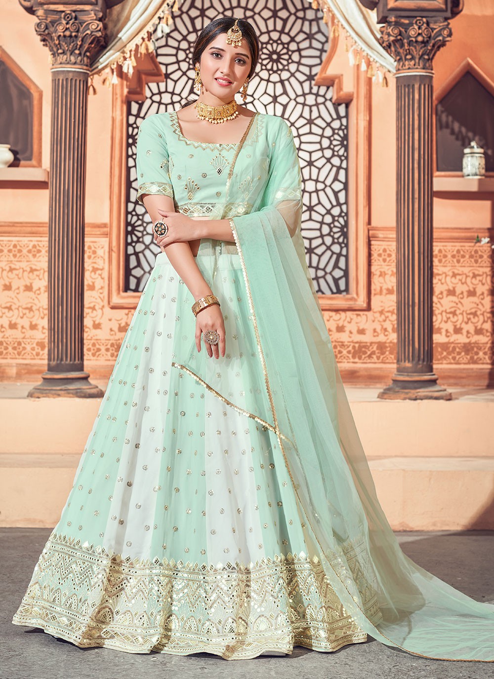 Mint green clearance lehenga online