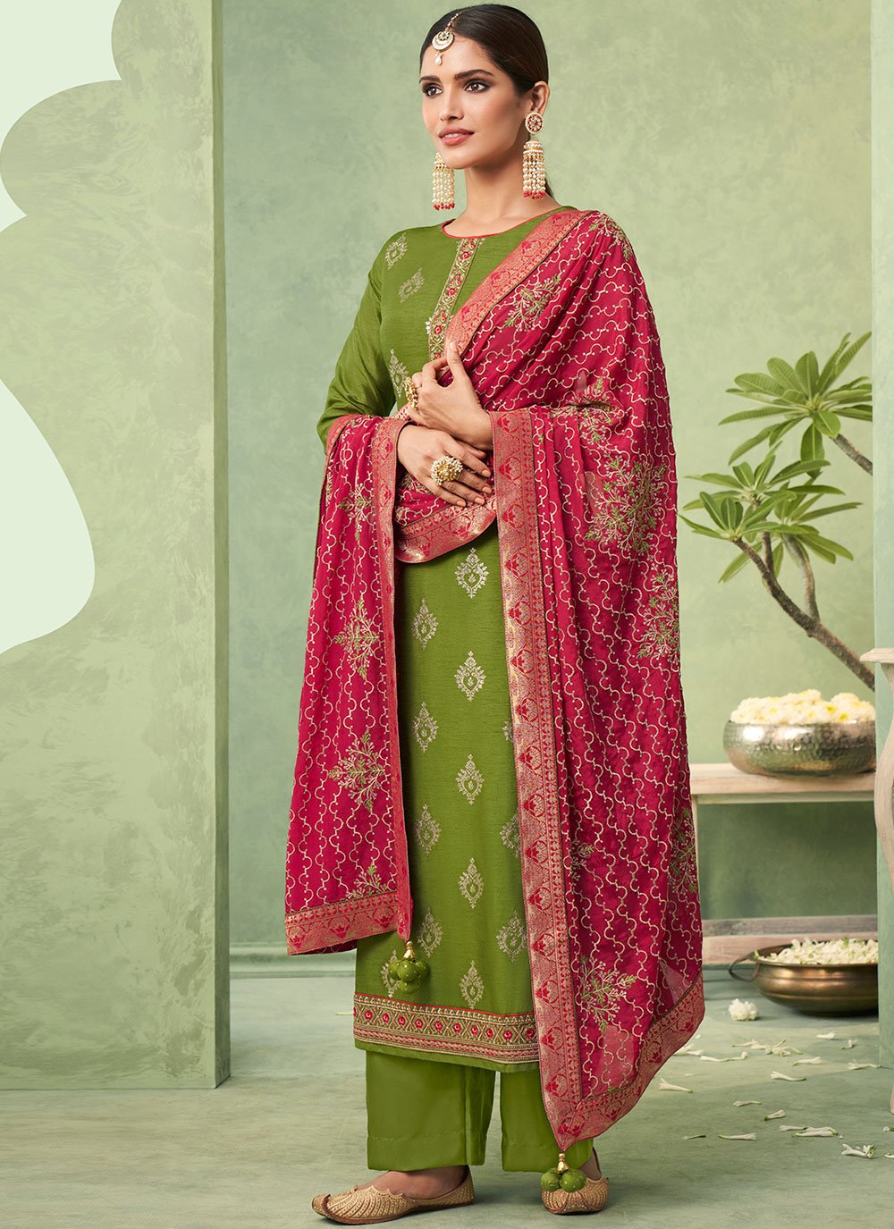 Green Silk Designer Pakistani Suit