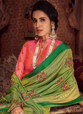 Green Silk Embroidered Contemporary Saree