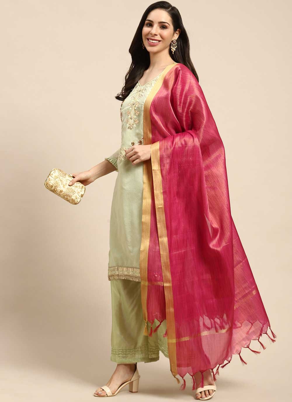 plain palazzo suit with heavy dupatta