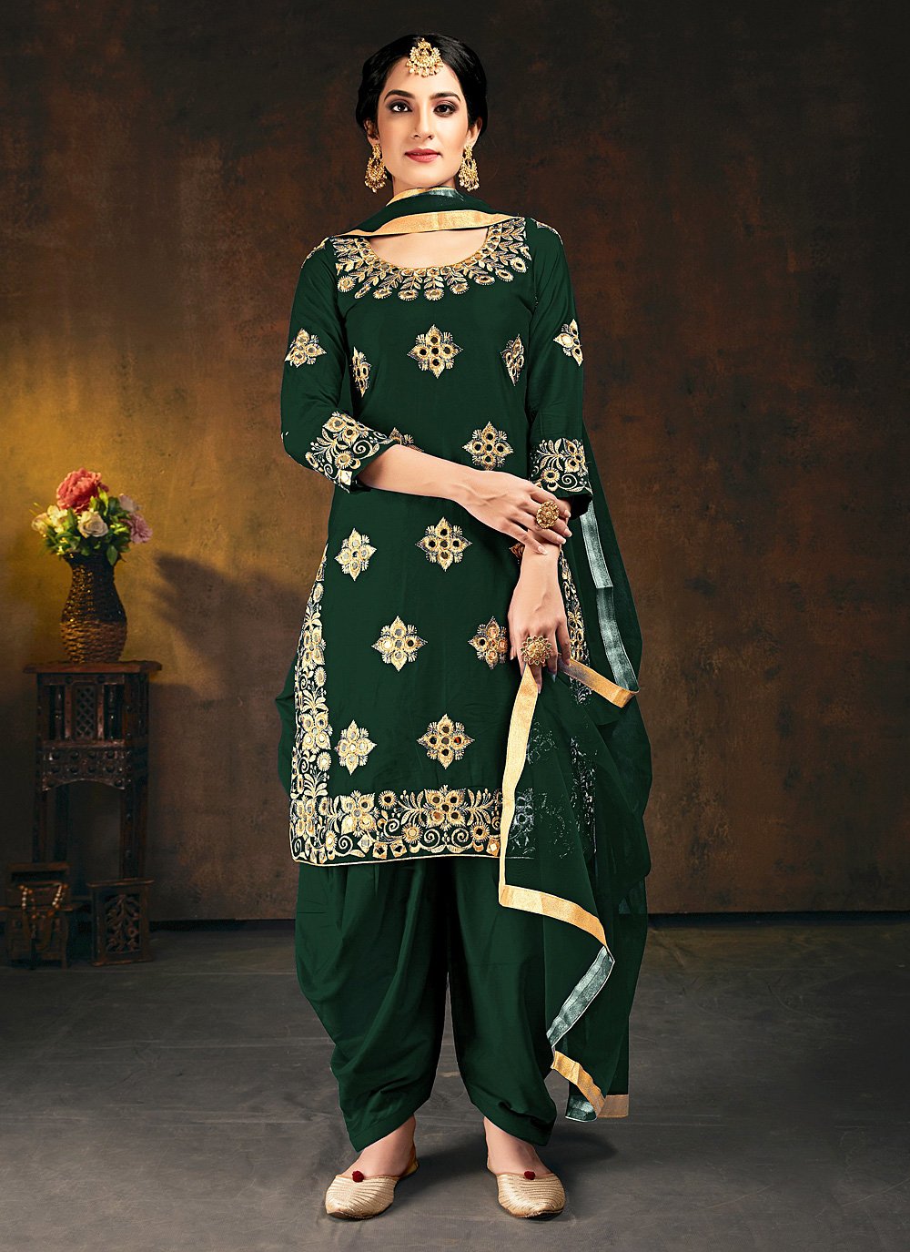 Green Silk Festival Designer Patiala Suit
