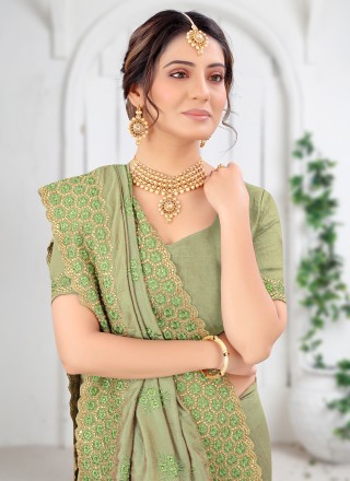 Green Vichitra Silk Mehndi Silk Saree