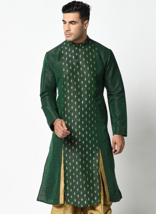 Green Weaving Dhoti Kurta