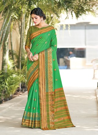 Green Weaving Reception Casual Saree