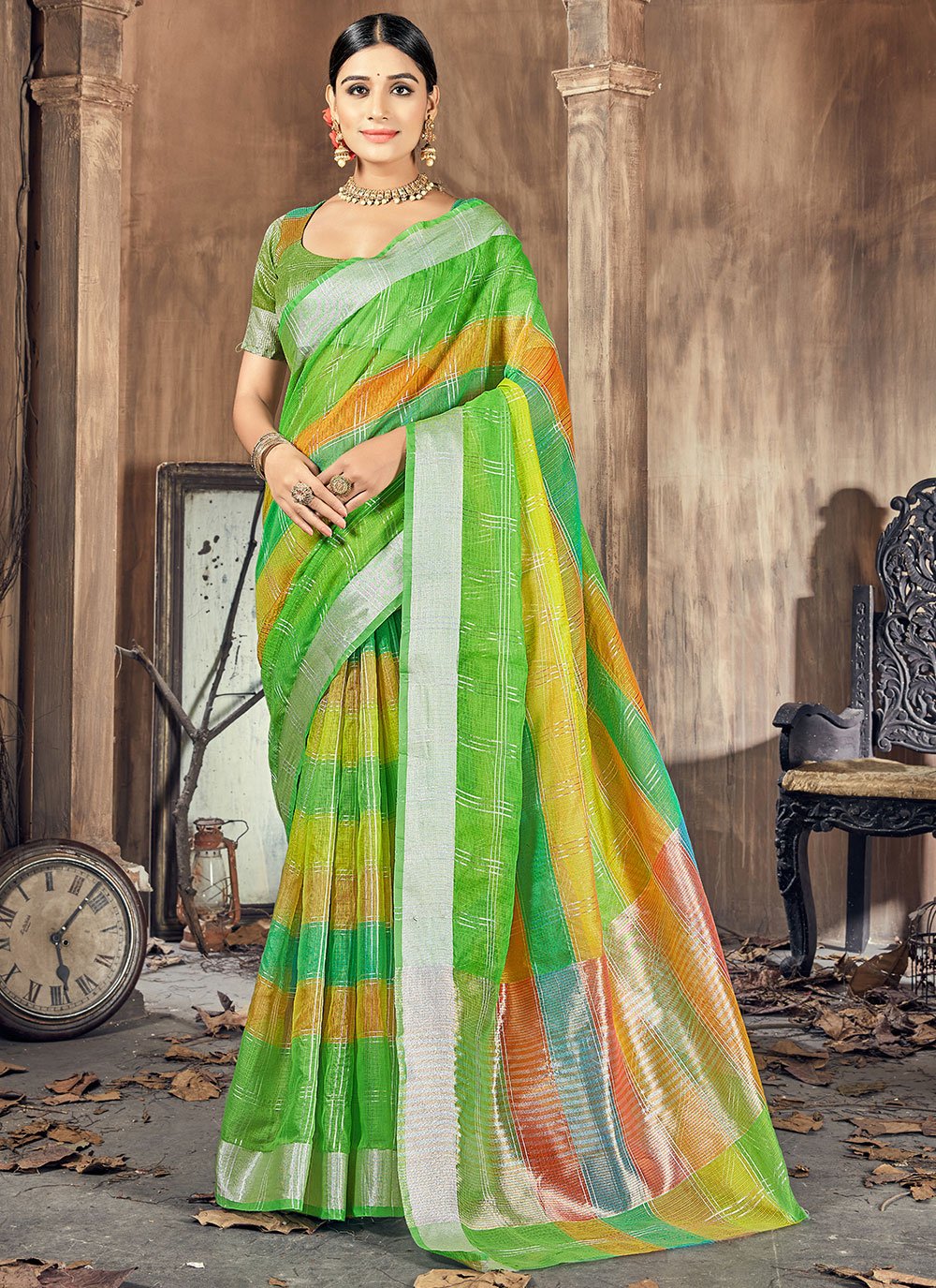 Green Woven Traditional Saree