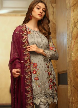 Grey Designer Pakistani Salwar Suit