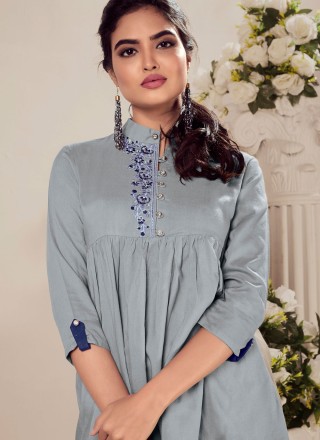 Grey Embroidered Festival Party Wear Kurti