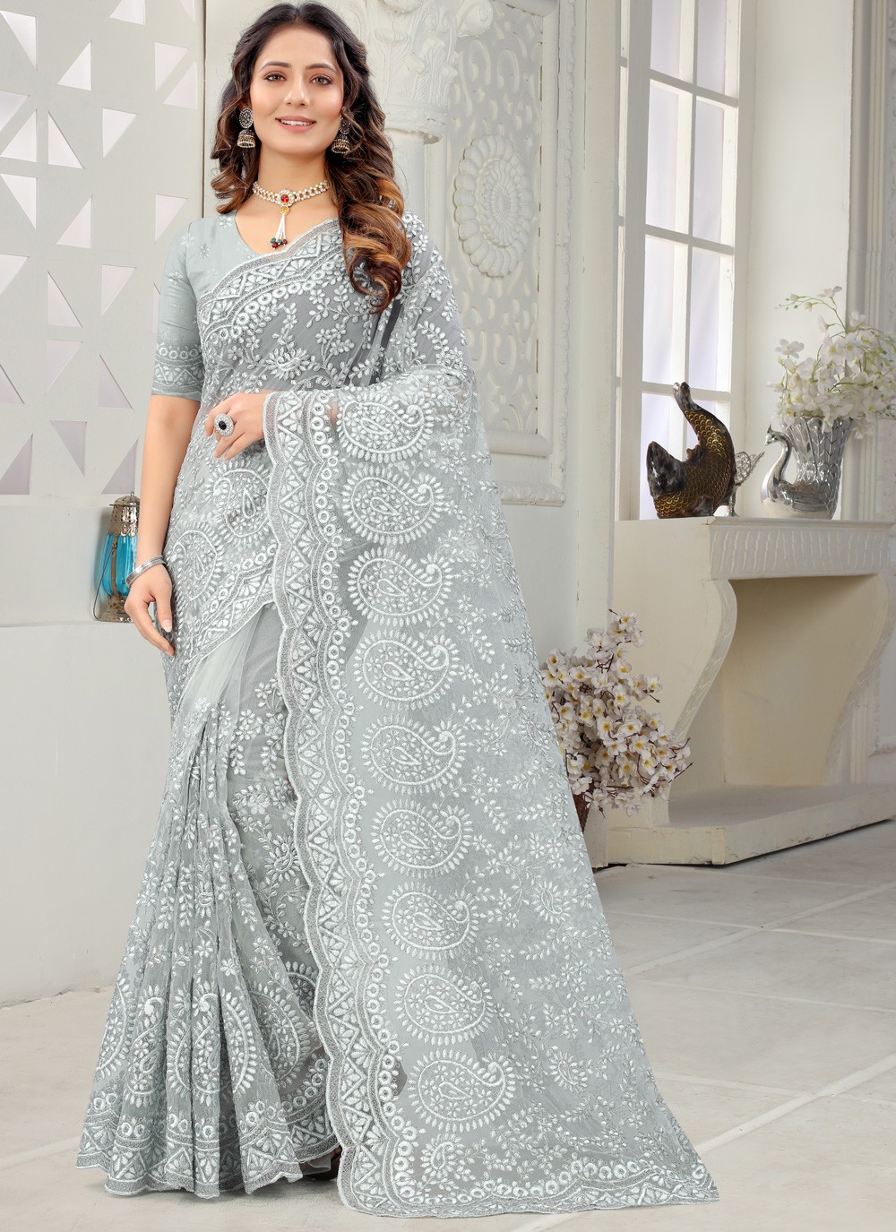 Grey Silk Saree With Blouse 265362