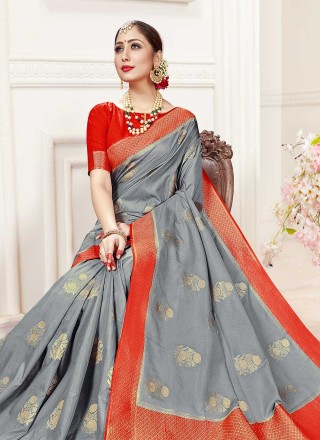 Grey Traditional Designer Saree